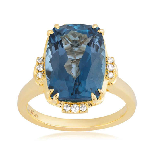 Le Vian Cushion Deep Sea Blue Topaz & Nude Diamond Accent Ring in 14K Honey Gold