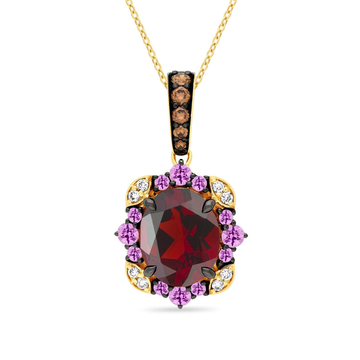 Le Vian Oval Garnet & 1/5 ct. tw. Chocolate & Nude Diamond & Pink Sapphire Halo Pendant in 14K Honey Gold