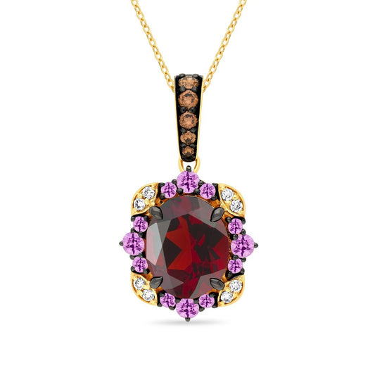 Le Vian Oval Garnet & 1/5 ct. tw. Chocolate & Nude Diamond & Pink Sapphire Halo Pendant in 14K Honey Gold