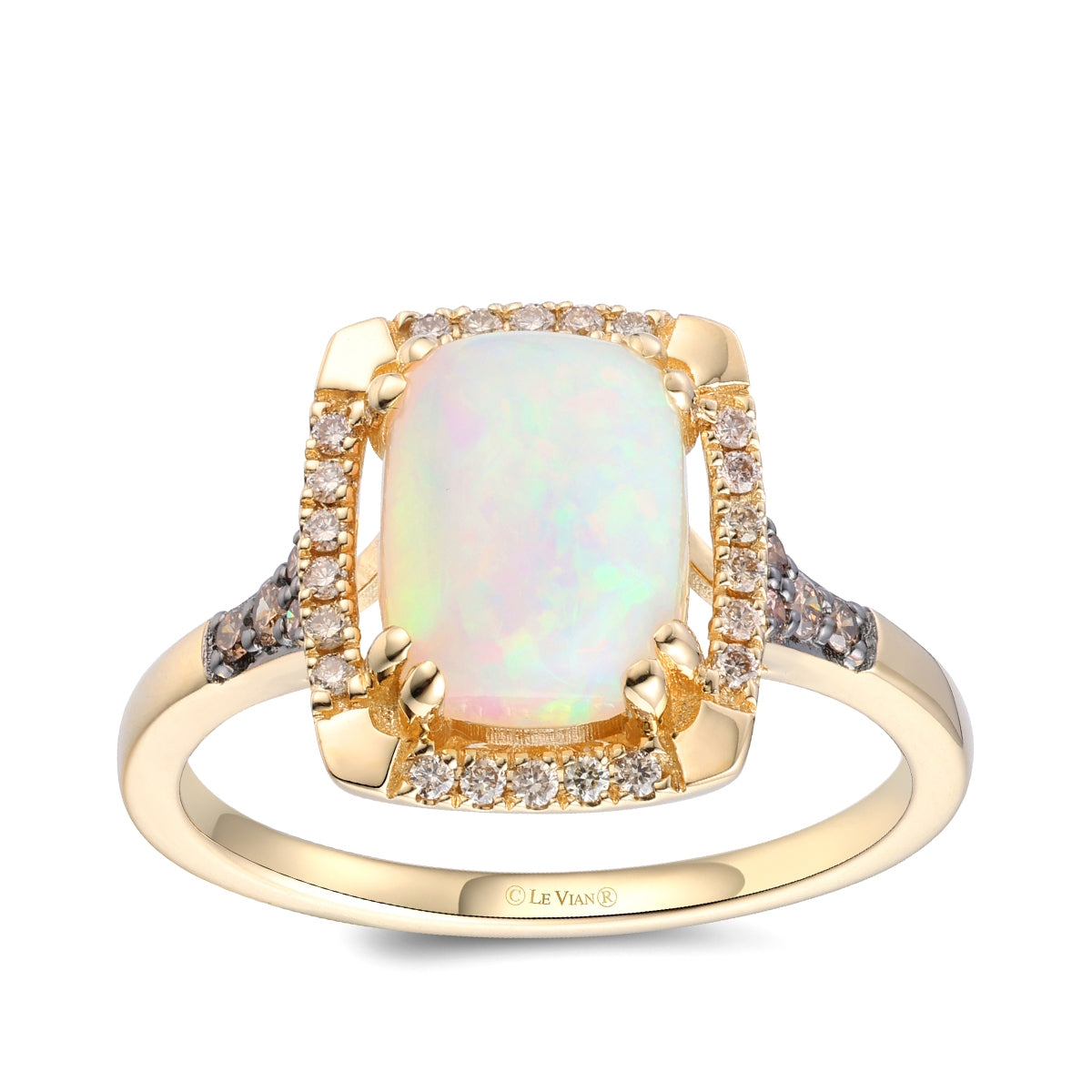 Le Vian Cushion Neopolitan Opal & 1/5 ct. tw. Nude & Chocolate Diamond Halo Ring in 14K Honey Gold