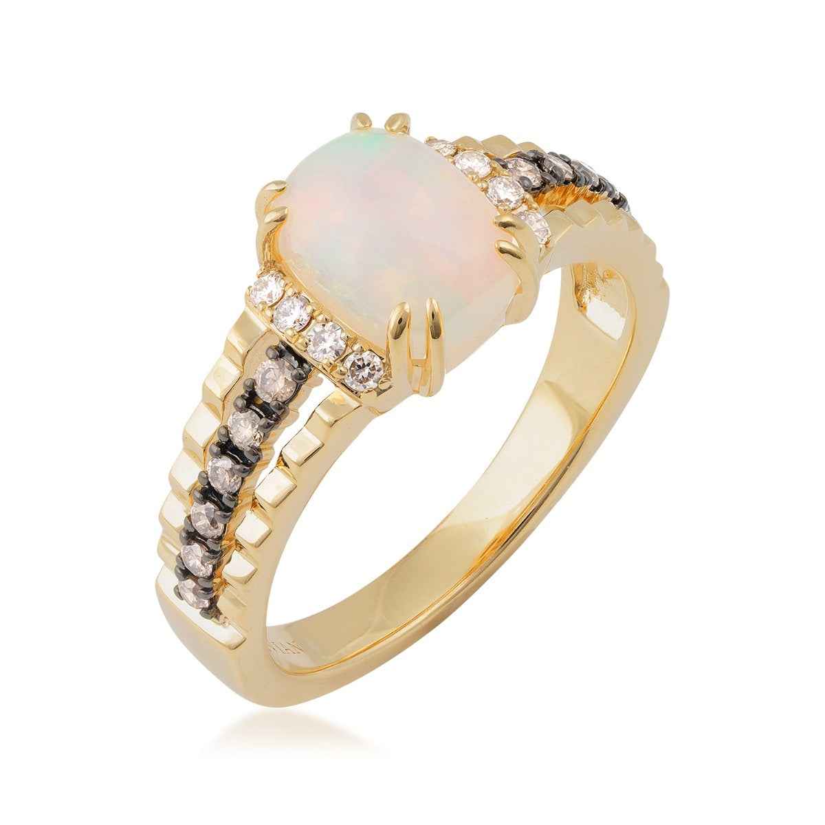 Le Vian Cushion Neopolitan Opal & 1/5 ct. tw. Nude & Chocolate Diamond Ring in 14K Honey Gold front view