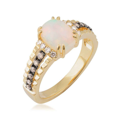 Le Vian Cushion Neopolitan Opal & 1/5 ct. tw. Nude & Chocolate Diamond Ring in 14K Honey Gold front view