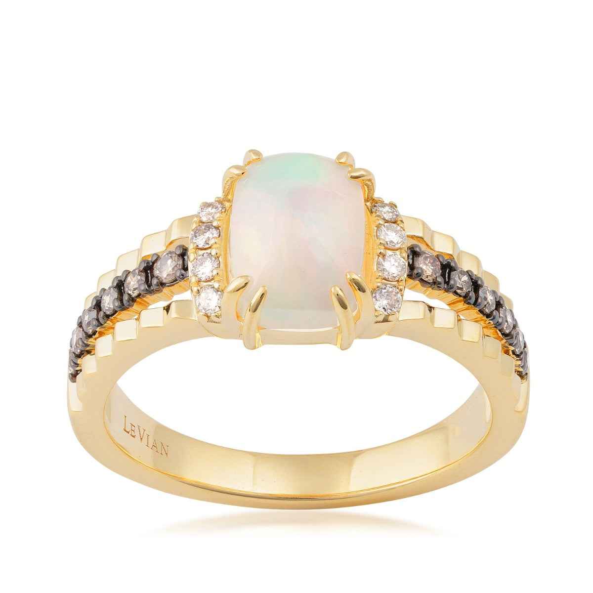 Le Vian Cushion Neopolitan Opal & 1/5 ct. tw. Nude & Chocolate Diamond Ring in 14K Honey Gold