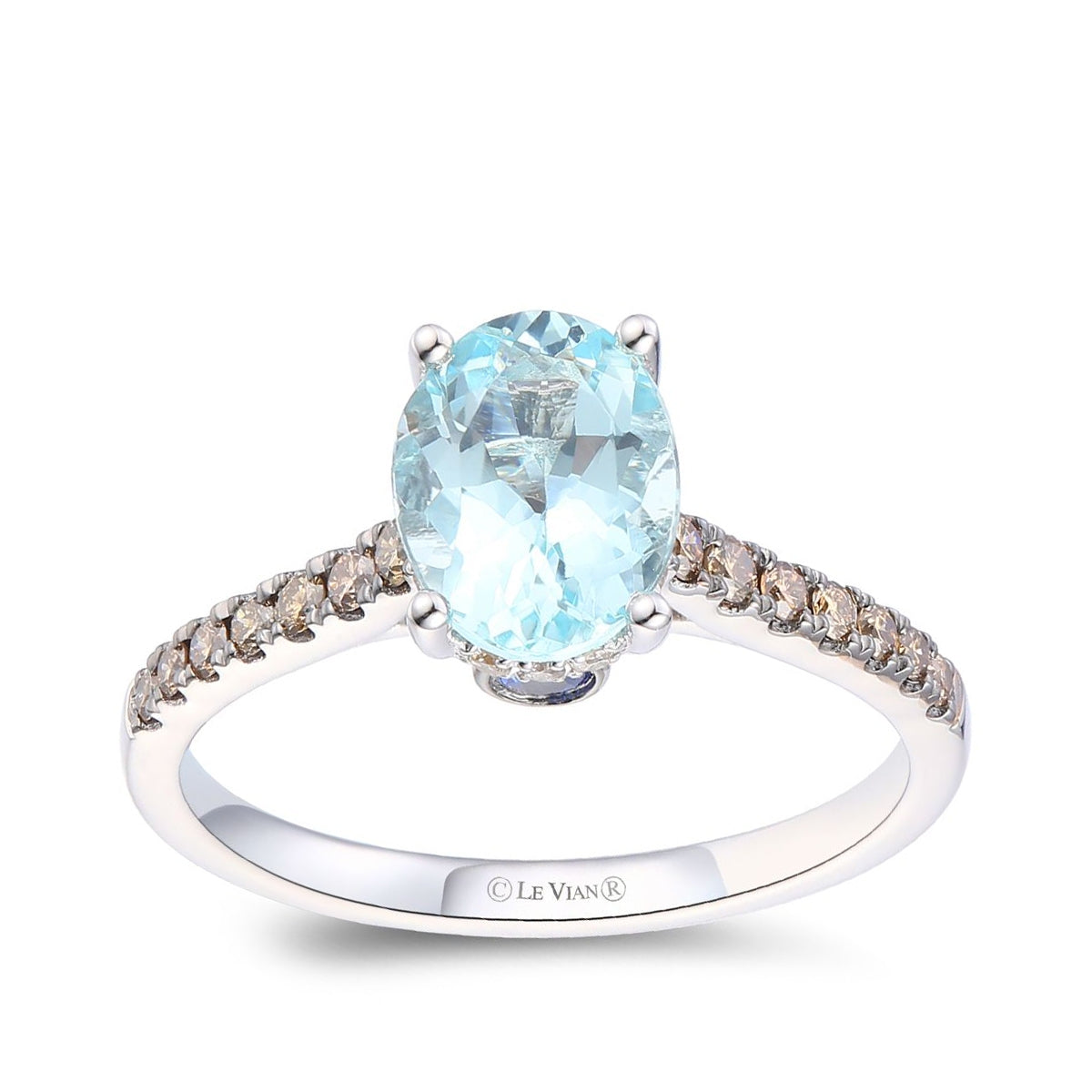 Le Vian Oval Sea Blue Aquamarine & Blueberry Sapphire & 1/4 ct. tw. Chocolate Diamond Ring in 14K Vanilla Gold
