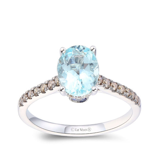 Le Vian Oval Sea Blue Aquamarine & Blueberry Sapphire & 1/4 ct. tw. Chocolate Diamond Ring in 14K Vanilla Gold