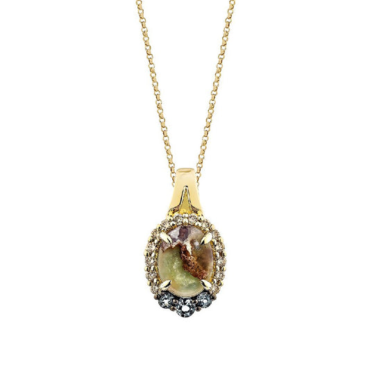 Le Vian Oval Aquaprase & 1/5 ct. tw. Nude Diamond & Aquamarine Accent Halo Pendant in 14K Honey Gold