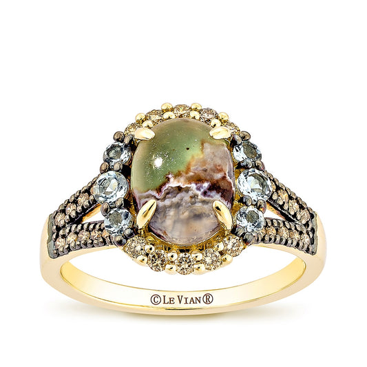 Le Vian Oval Peacock Aquaprase & Sea Blue Aquamarine & 1/4 ct. tw. Chocolate & Nude Diamond Halo Ring in 14K Honey Gold