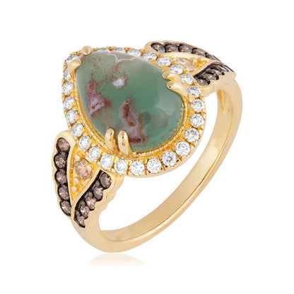 Le Vian Pear Aquaprase & 1/2 ct. tw. Nude & Chocolate Diamond Halo Ring in 14K Honey Gold front view