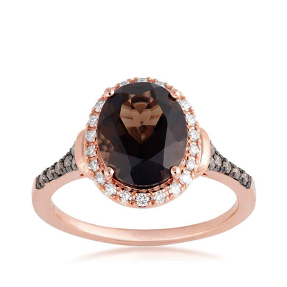 Le Vian Oval Chocolate Quartz & 1/4 ct. tw. Vanilla & Chocolate Diamond Halo Ring in 14K Strawberry Gold