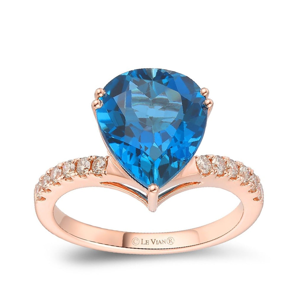 Le Vian Pear London Blue Topaz & 1/4 ct. tw. Nude Diamond Chevron Ring in 14K Strawberry Gold