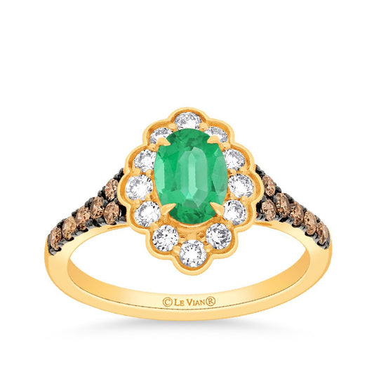 Le Vian Oval Emerald & 5/8 ct. tw. Nude & Chocolate Diamond Halo Ring in 14K Honey Gold