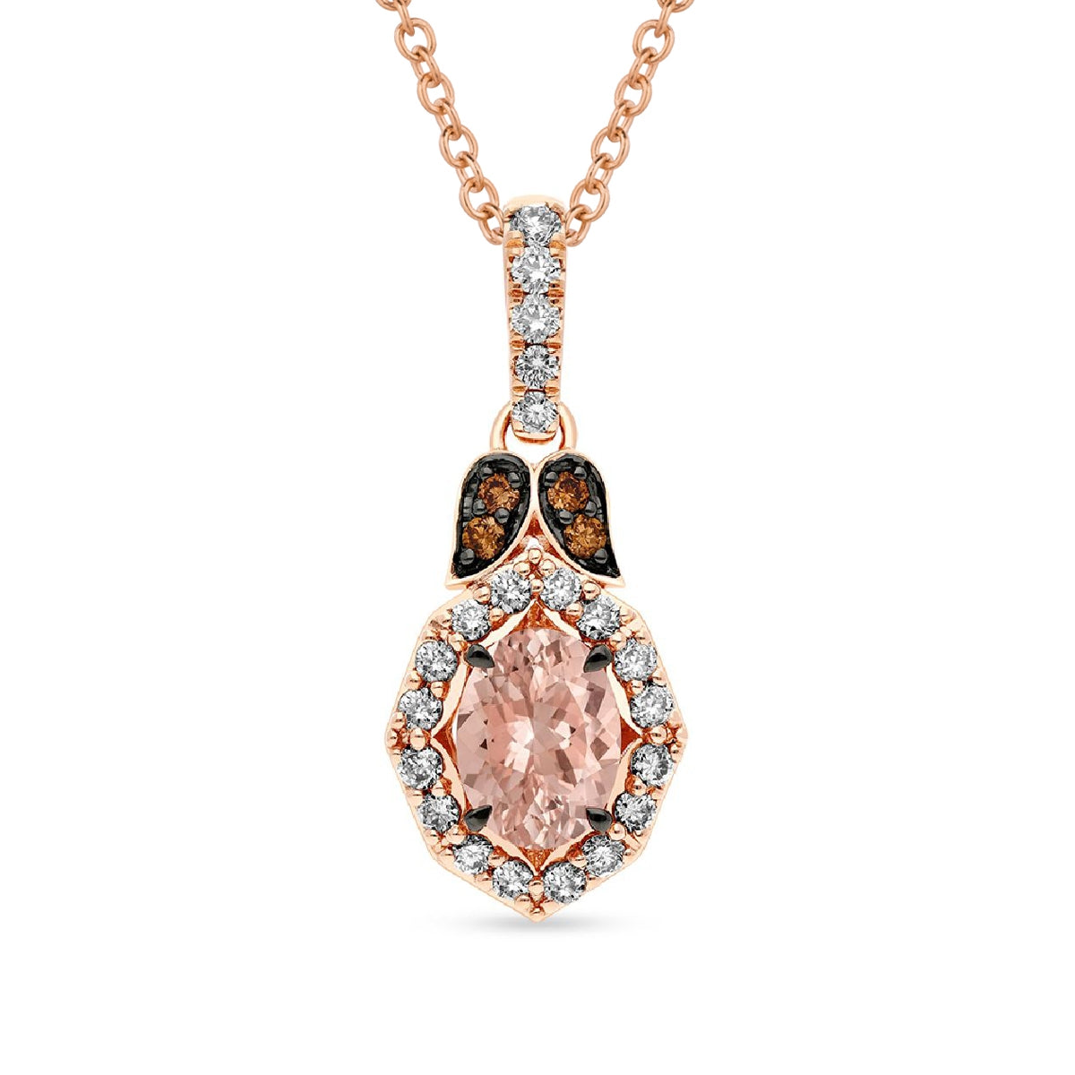 Le Vian Oval Morganite & 3/8 ct. tw. Nude & Chocolate Diamond Halo Pendant in 14K Strawberry Gold