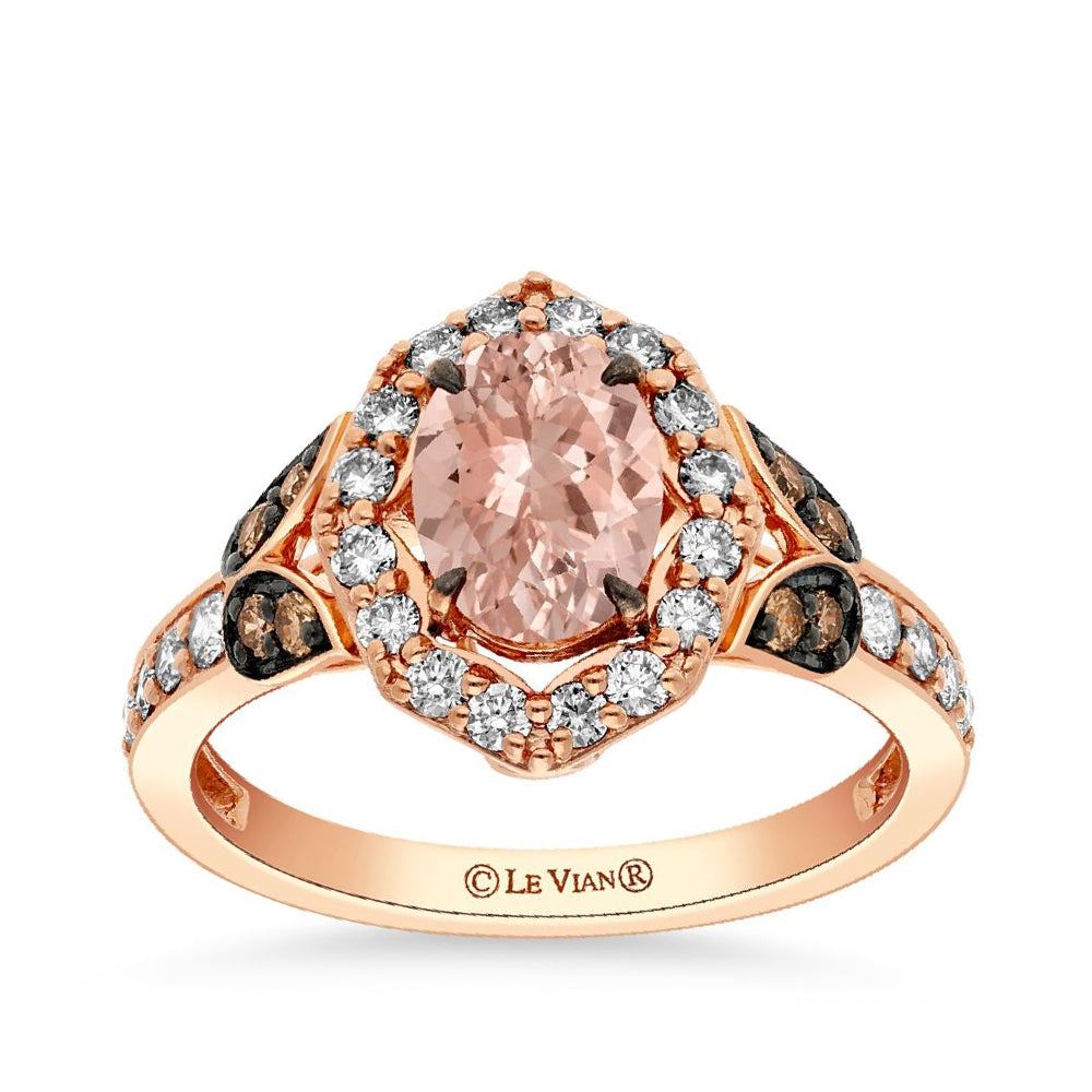 Le Vian Oval Morganite & 1/2 ct. tw. Nude & Chocolate Diamond Halo Ring in 14K Strawberry Gold