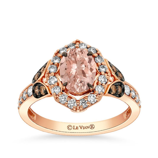 Le Vian Oval Morganite & 1/2 ct. tw. Nude & Chocolate Diamond Halo Ring in 14K Strawberry Gold