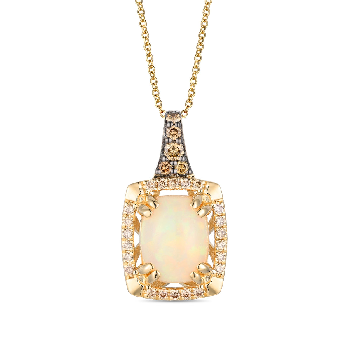 Le Vian Cushion Neopolitan Opal & 1/5 ct. tw. Nude & Chocolate Diamond Halo Pendant in 14K Honey Gold
