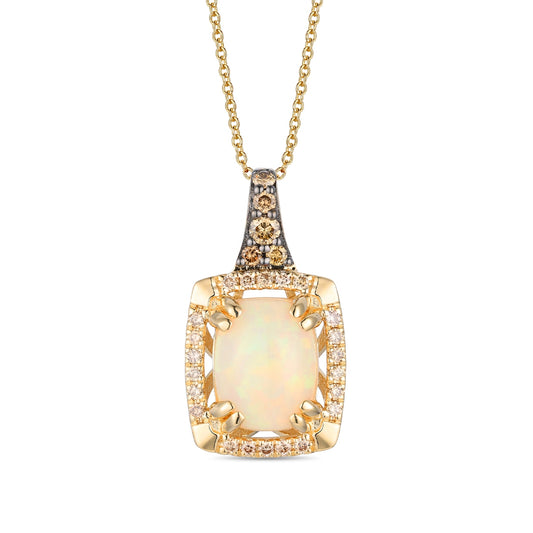 Le Vian Cushion Neopolitan Opal & 1/5 ct. tw. Nude & Chocolate Diamond Halo Pendant in 14K Honey Gold