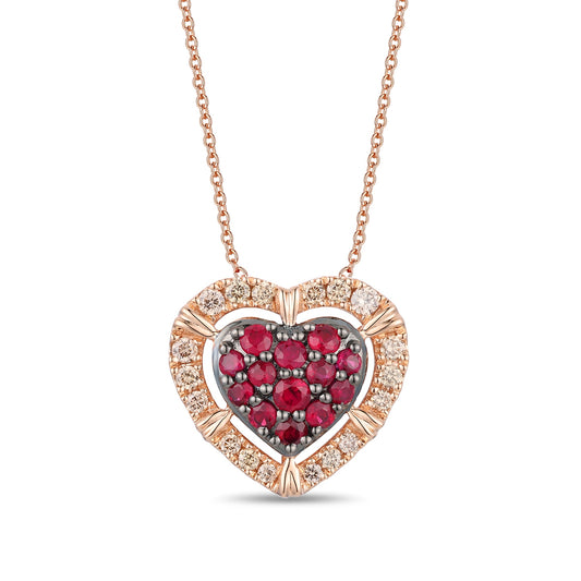Le Vian Passion Ruby & 1/3 ct. tw. Nude Diamond Heart Pendant in 14K Strawberry Gold