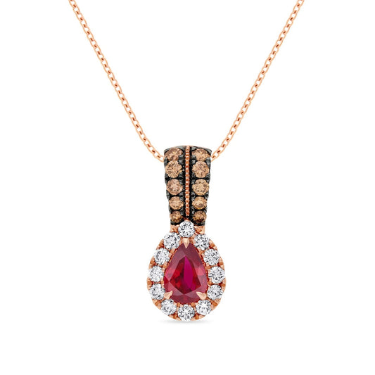 Le Vian Pear Ruby & 3/8 ct. tw. Nude & Chocolate Diamond Halo Pendant in 14K Strawberry Gold