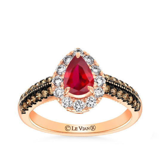 Le Vian Pear Ruby & 1/2 ct. tw. Nude & Chocolate Diamond Halo Ring in 14K Strawberry Gold