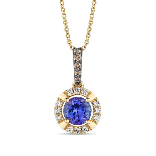 Le Vian Round Tanzanite & 1/5 ct. tw. Nude & Chocolate Diamond Halo Pendant in 14K Honey Gold