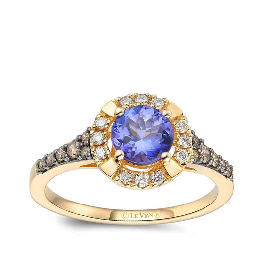 Le Vian Round Tanzanite & 1/3 ct. tw. Nude & Chocolate Diamond Halo Ring in 14K Honey Gold