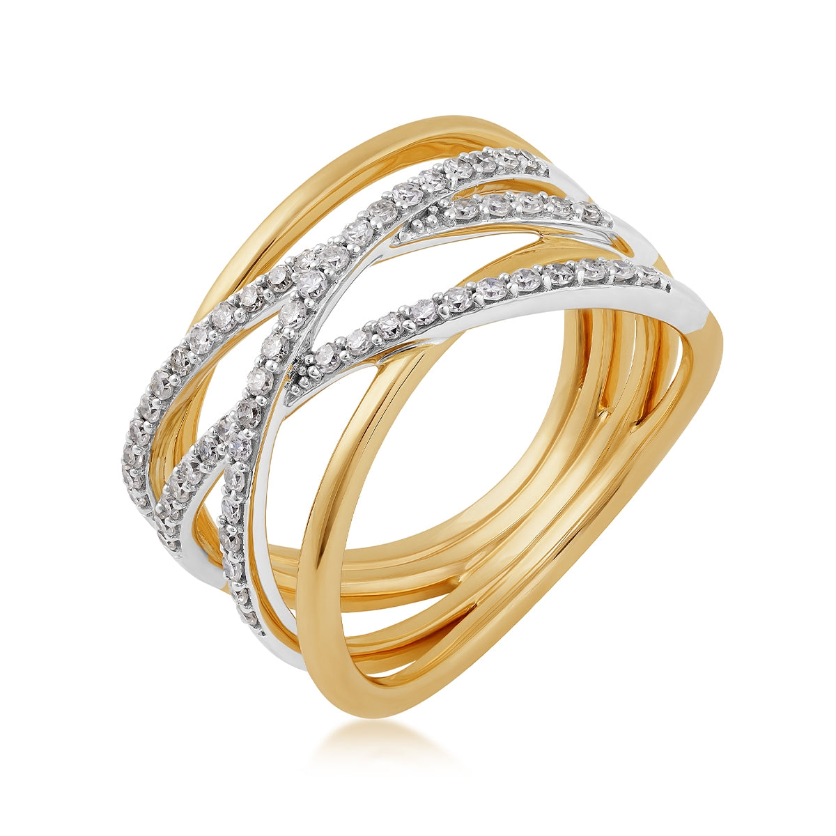 Demi Fine 3/8 ct. tw. Diamond Crossover Ring in 10K Yellow & White Gold front view