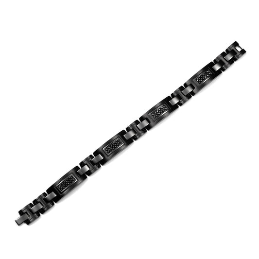 Men's Black Sapphire 8.5-inch Link Bracelet in Black Ion Plated Stainless Steel front view