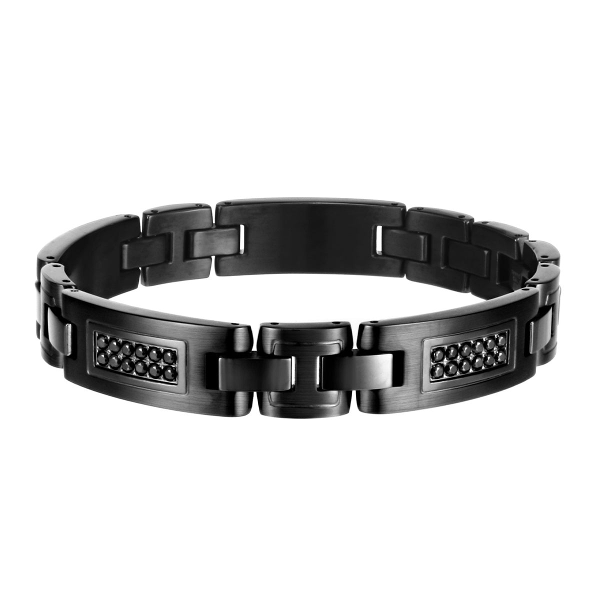 Men's Black Sapphire 8.5-inch Link Bracelet in Black Ion Plated Stainless Steel