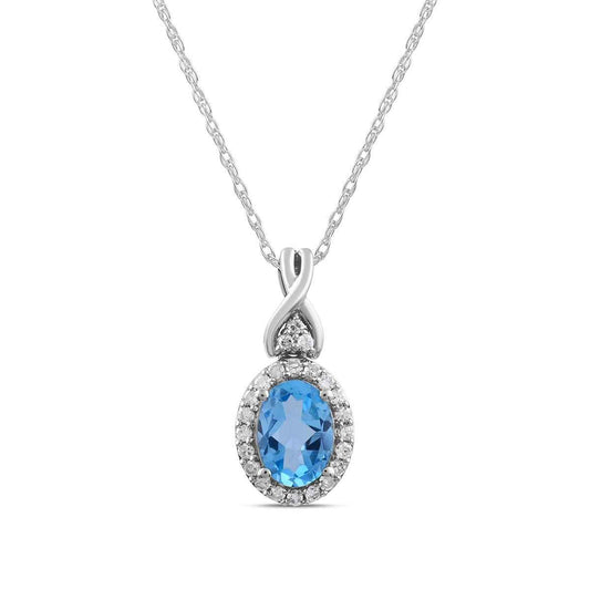 Infinite Love Oval Swiss Blue Topaz & 1/10 ct. tw. Diamond Pendant in 10K White Gold