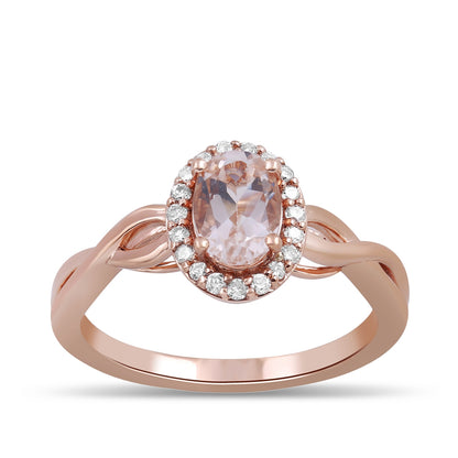 Infinite Love Oval Morganite & 1/8 ct. tw. Diamond Halo Ring in 10K Pink Gold