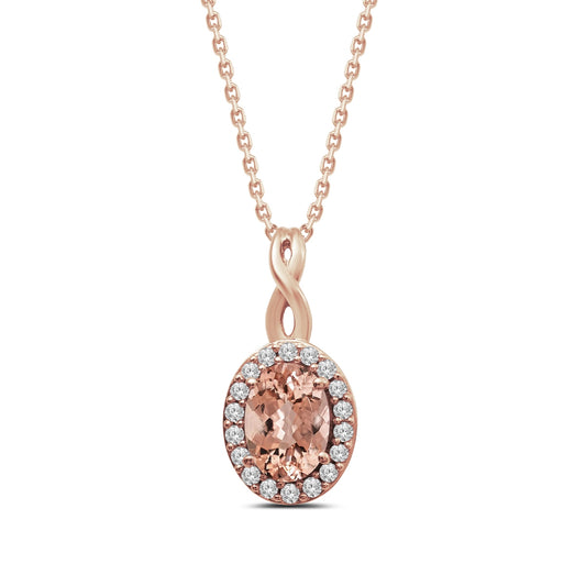 Infinite Love Oval Morganite & 1/8 ct. tw. Diamond Halo Pendant in 10K Pink Gold