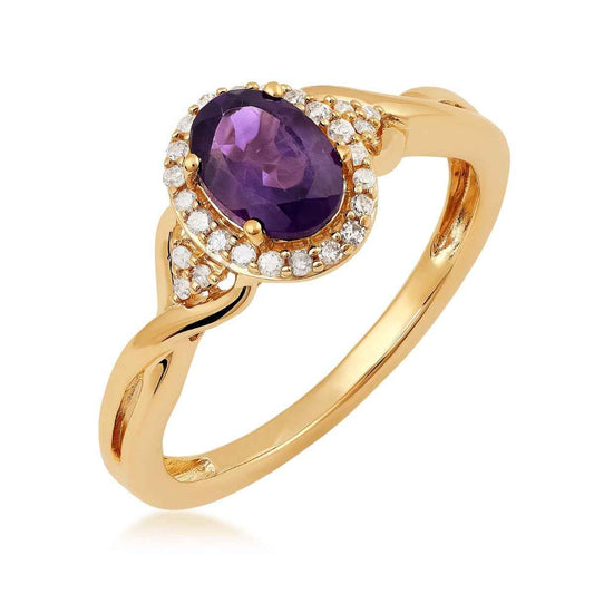 Infinite Love Oval Amethyst & 1/8 ct. tw. Diamond Halo Ring in 10K Yellow Gold front view
