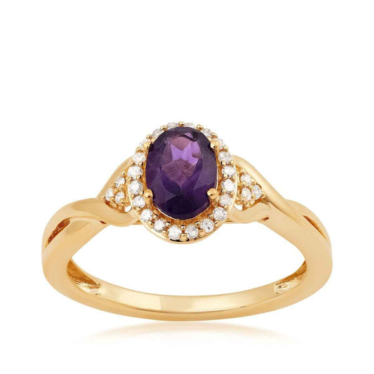 Infinite Love Oval Amethyst & 1/8 ct. tw. Diamond Halo Ring in 10K Yellow Gold