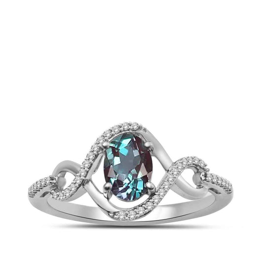 Infinite Love Created Oval Alexandrite & 1/10 ct. tw. Diamond Ring in 10K White Gold