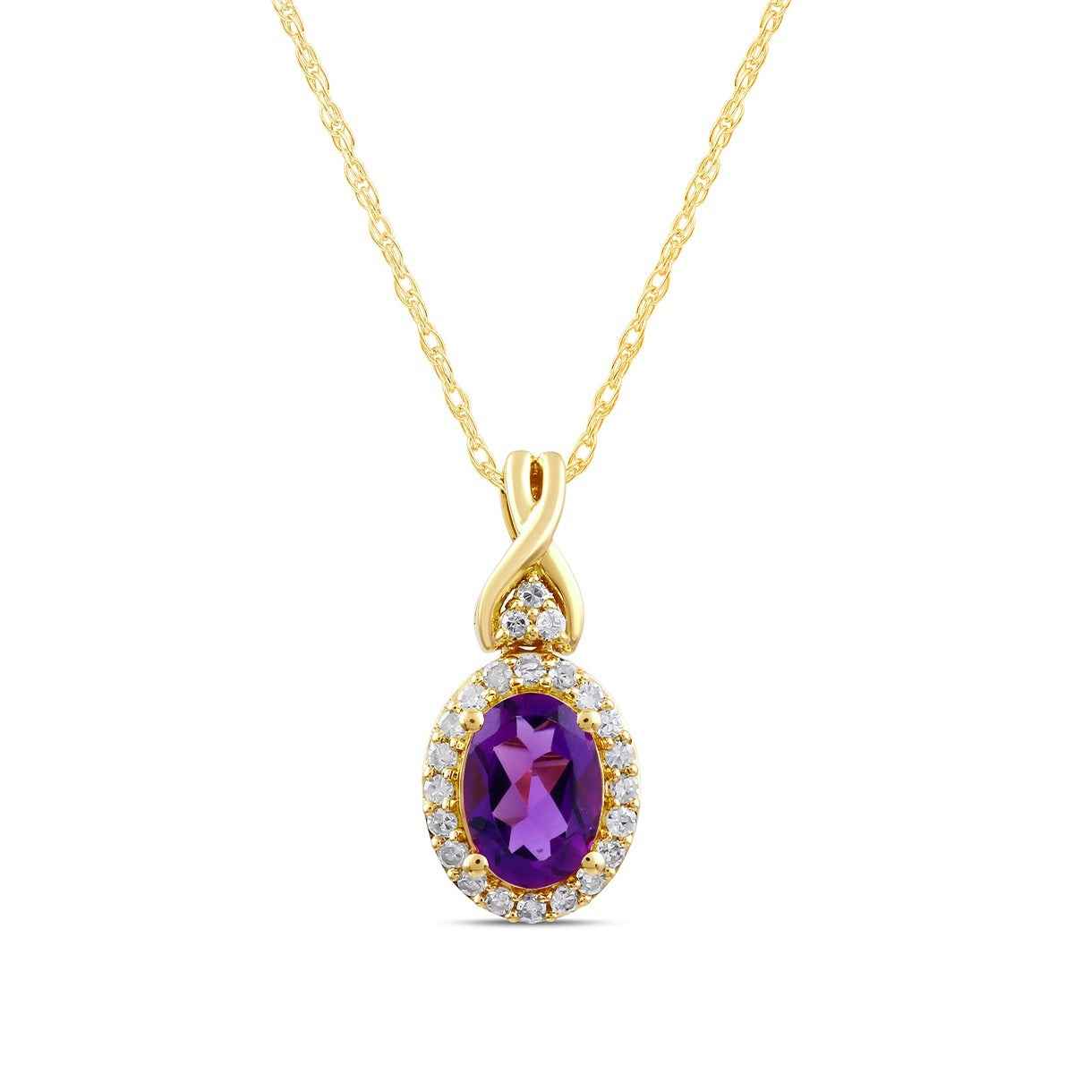 Infinite Love Oval Amethyst & 1/8 ct. tw. Diamond Halo Pendant in 10K Yellow Gold