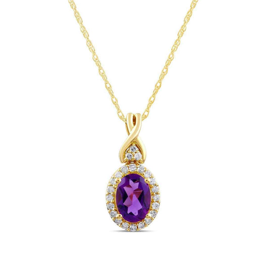 Infinite Love Oval Amethyst & 1/8 ct. tw. Diamond Halo Pendant in 10K Yellow Gold