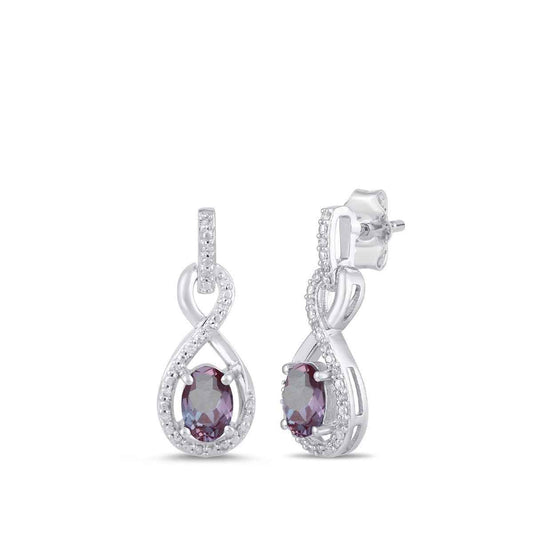 Infinite Love Created Oval Alexandrite & 1/10 ct. tw. Diamond Infinity Dangle Earrings in 10K White Gold