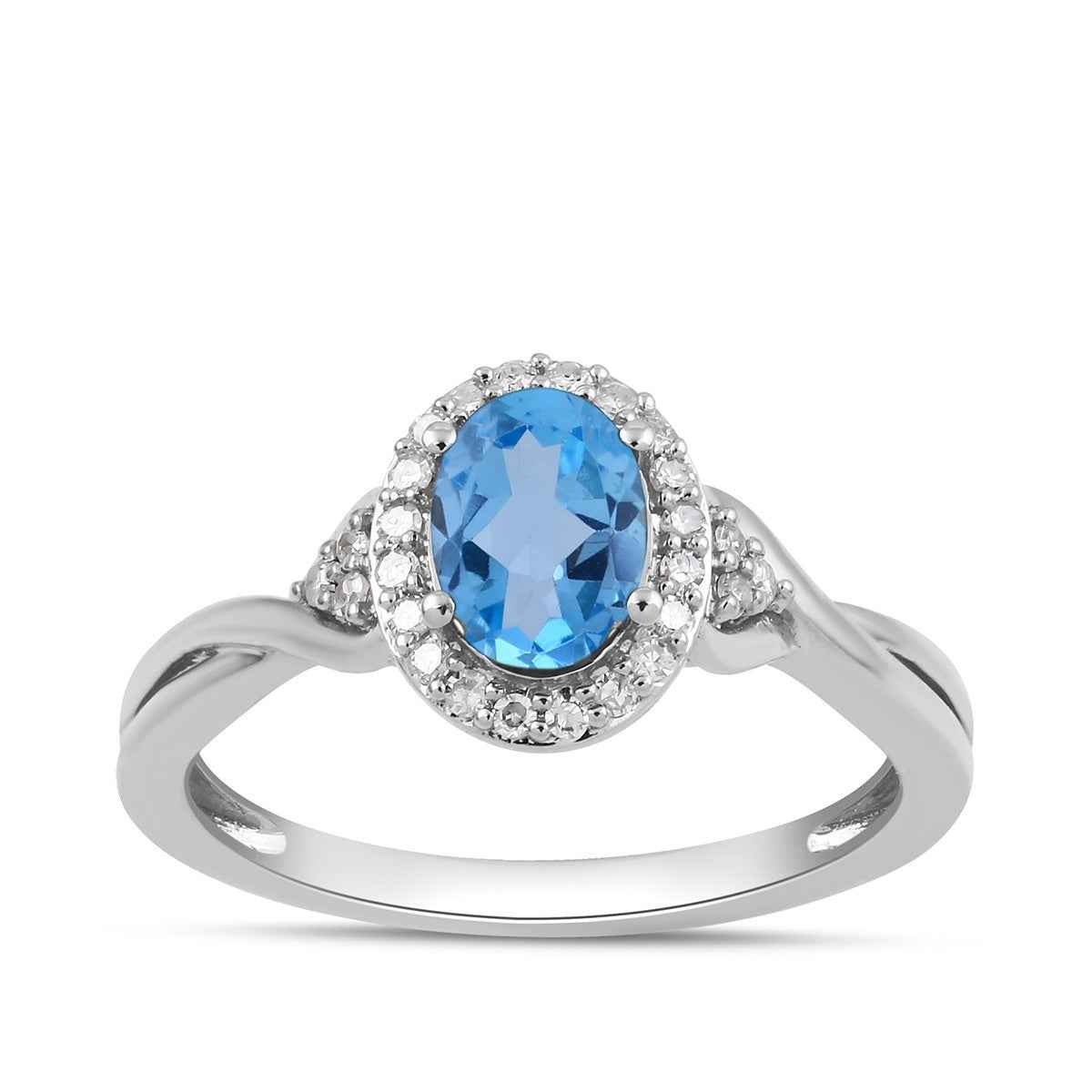 Infinite Love Oval Swiss Blue Topaz & 1/8 ct. tw. Diamond Halo Ring in 10K White Gold