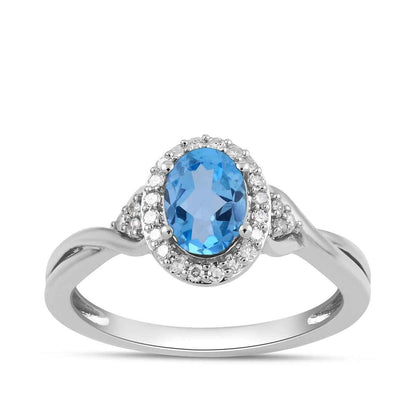 Infinite Love Oval Swiss Blue Topaz & 1/8 ct. tw. Diamond Halo Ring in 10K White Gold