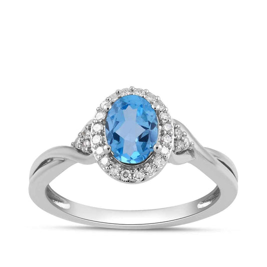 Infinite Love Oval Swiss Blue Topaz & 1/8 ct. tw. Diamond Halo Ring in 10K White Gold