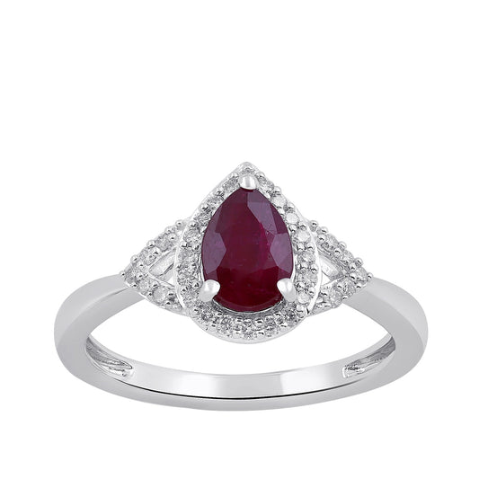 Pear Ruby & 1/6 ct. tw. Diamond Halo Ring in 10K White Gold