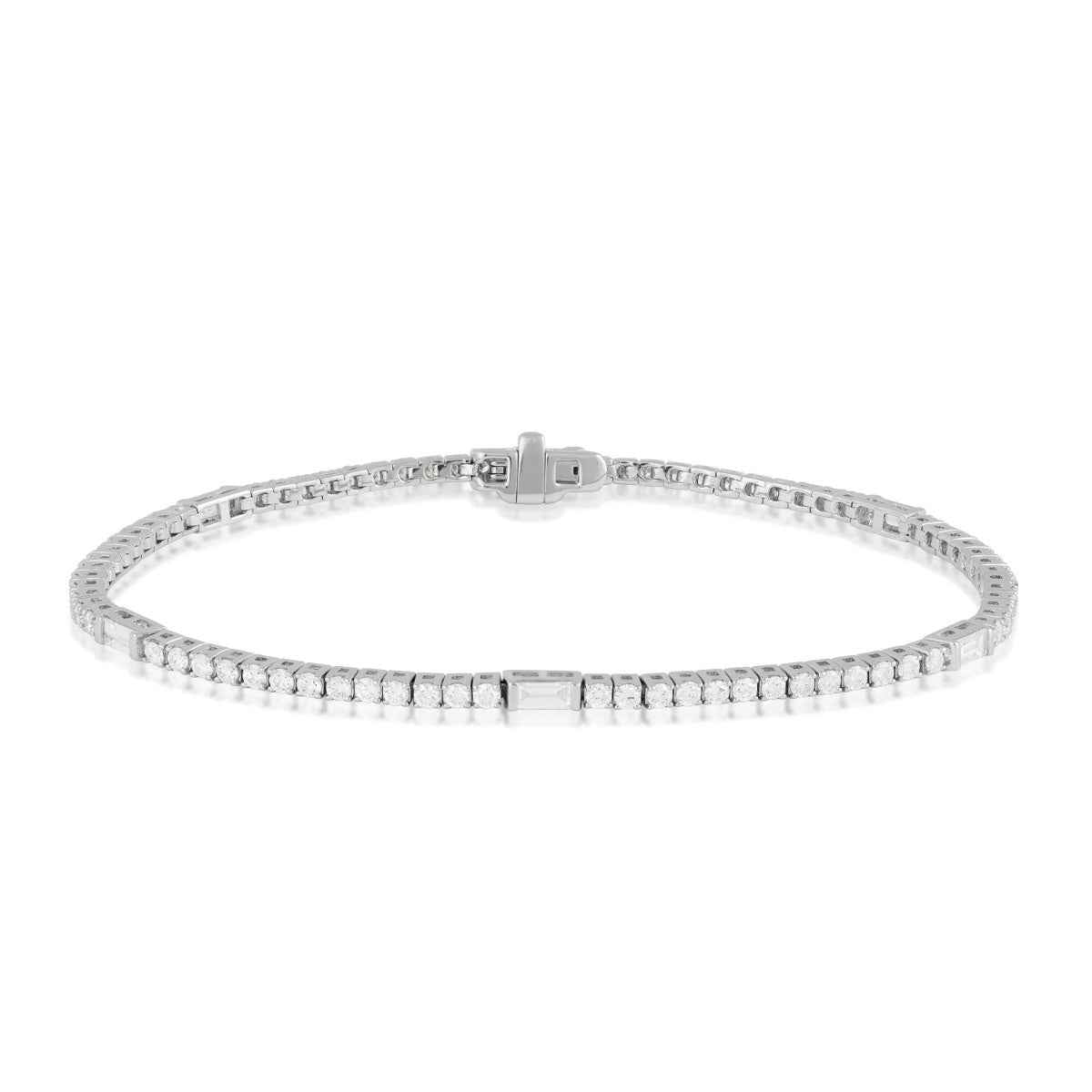 2-1/7 ct. tw. Baguette & Round Diamond Station Tennis Bracelet in 14K White Gold