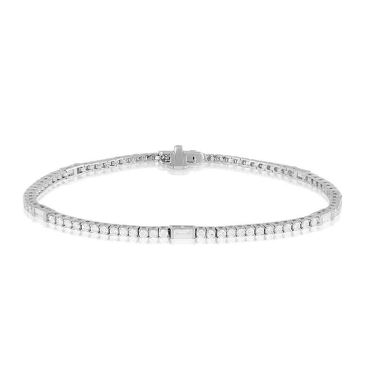 2-1/7 ct. tw. Baguette & Round Diamond Station Tennis Bracelet in 14K White Gold