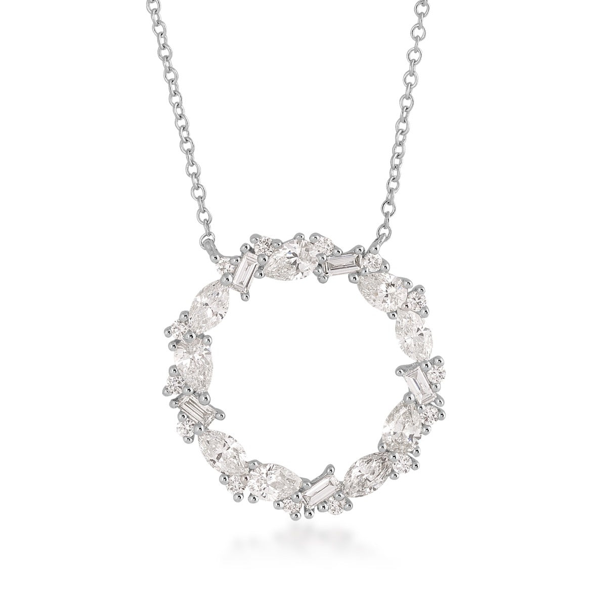 1 ct. tw. Multi Shape Diamond Circle Necklace in 14K White Gold
