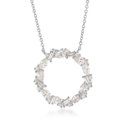 1 ct. tw. Multi Shape Diamond Circle Necklace in 14K White Gold