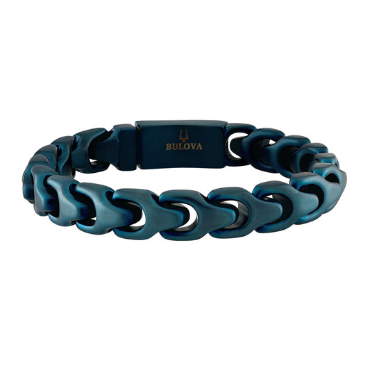 Bulova Men's 8mm 8.5-inch Link Bracelet in Blue Ion Plated Stainless Steel