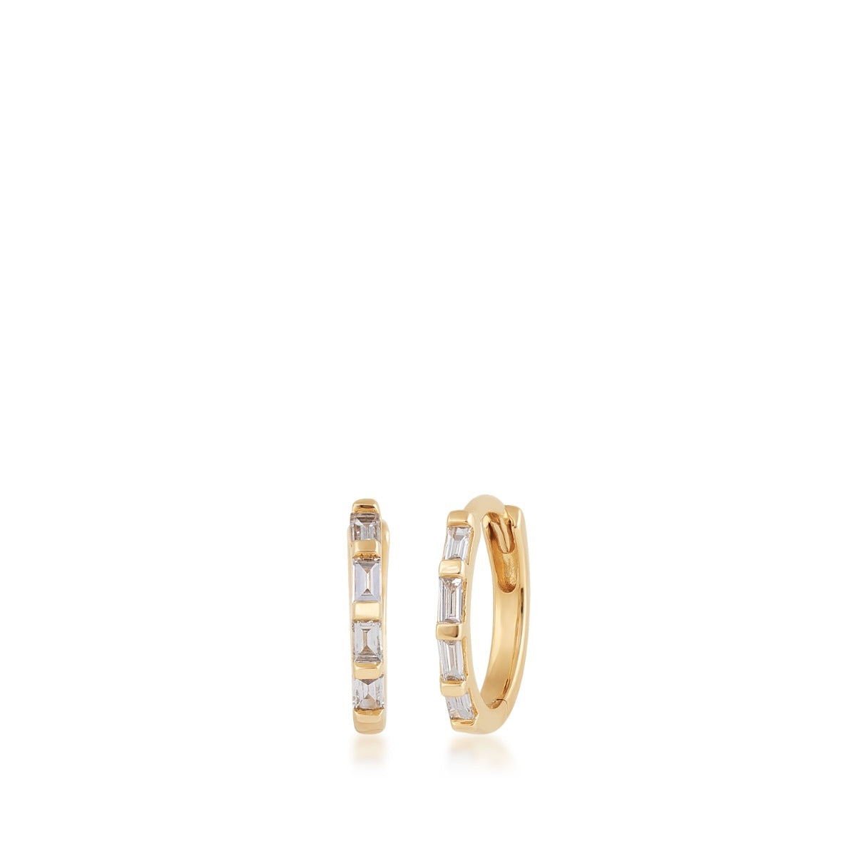 Demi Fine 1/10 ct. tw. Baguette Diamond Huggie Hoop Earrings in 14K Yellow Gold