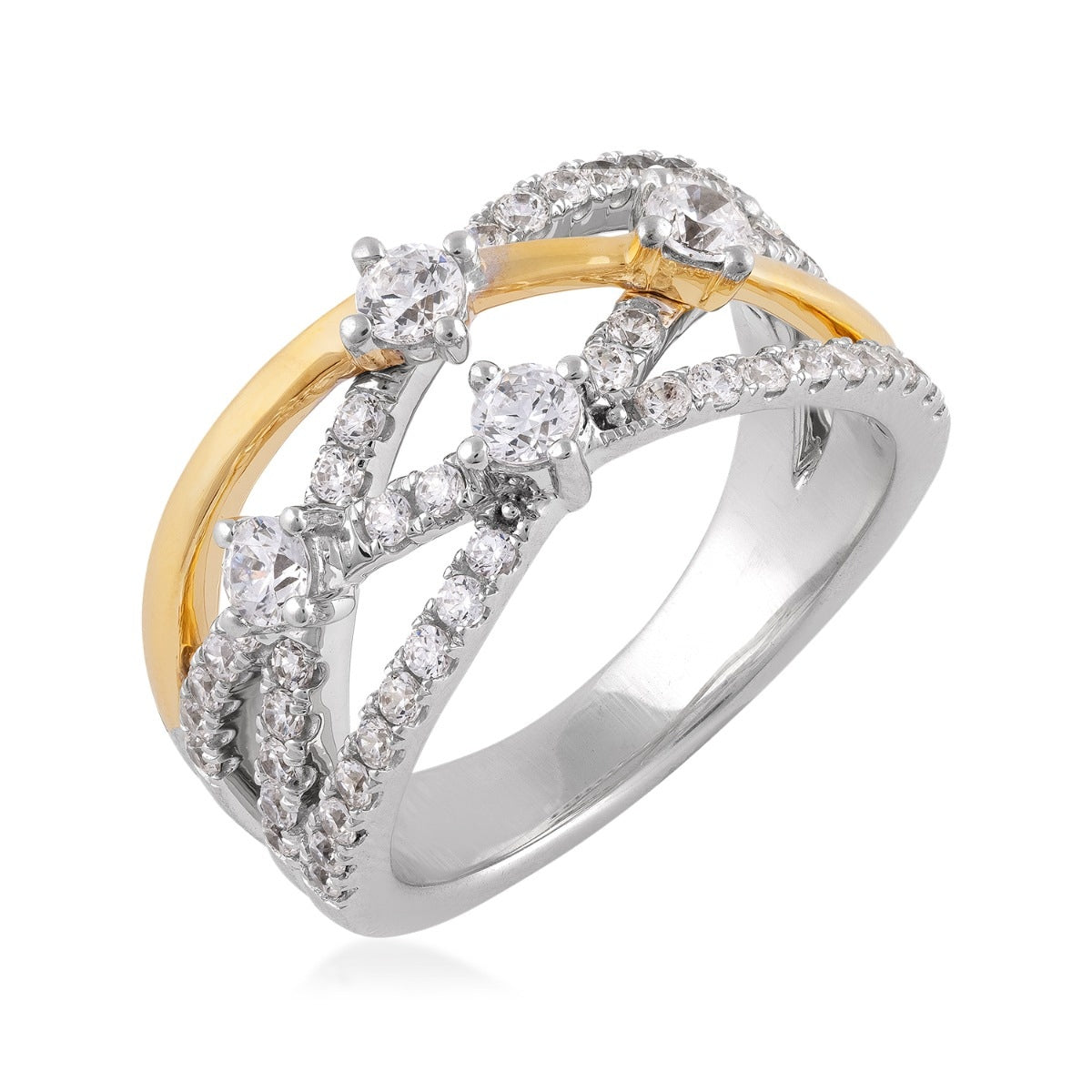 1 ct. tw. Diamond Orbit Ring in 14K White & Yellow Gold front view