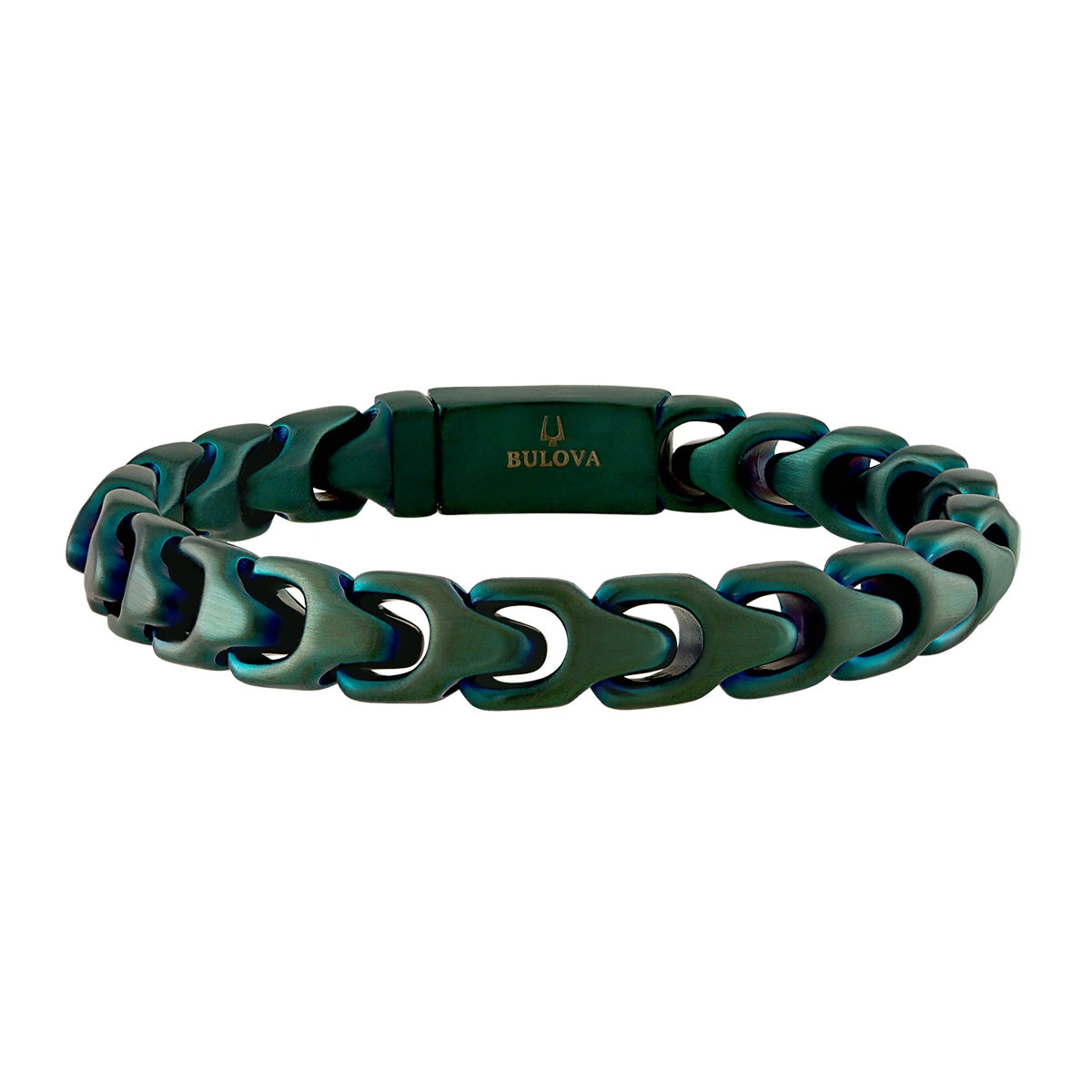 Bulova Men's 8mm 8.5-inch Link Bracelet in Green Ion Plated Stainless Steel