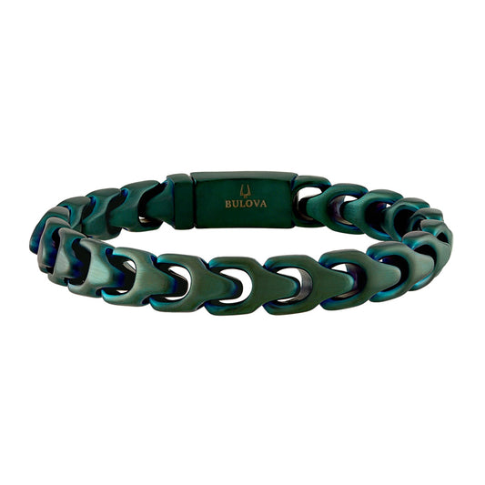 Bulova Men's 8mm 8.5-inch Link Bracelet in Green Ion Plated Stainless Steel